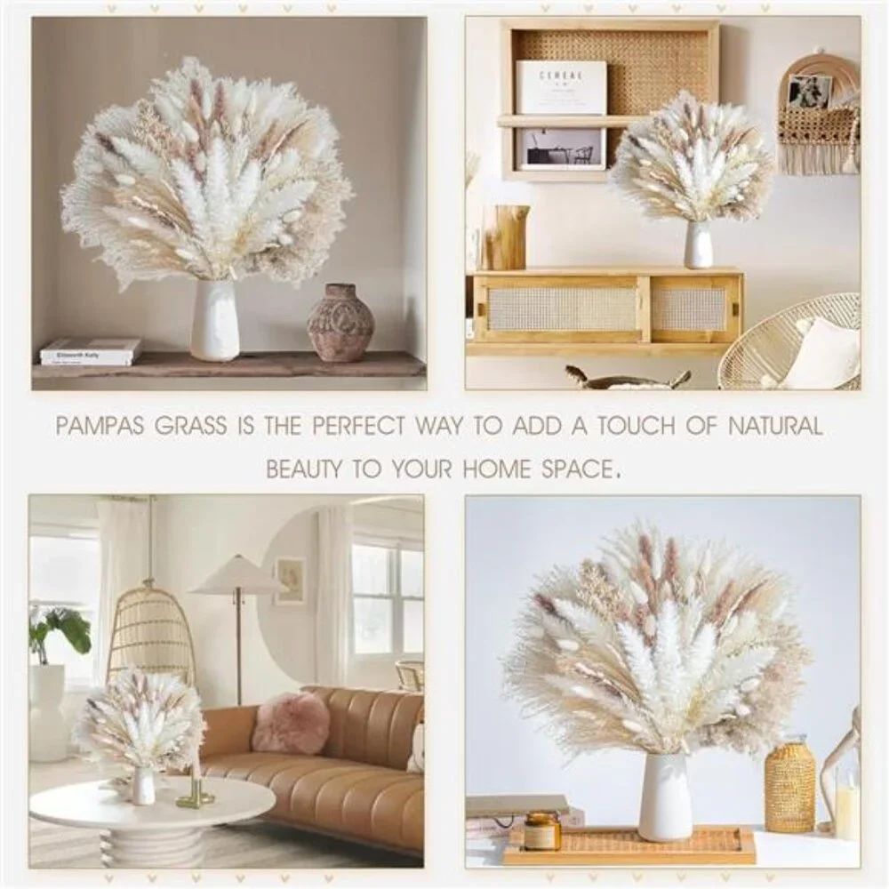 New 96PCS Dried Pampas Grass -Boho Bouquet for Home Decor & Wedding Arrangements